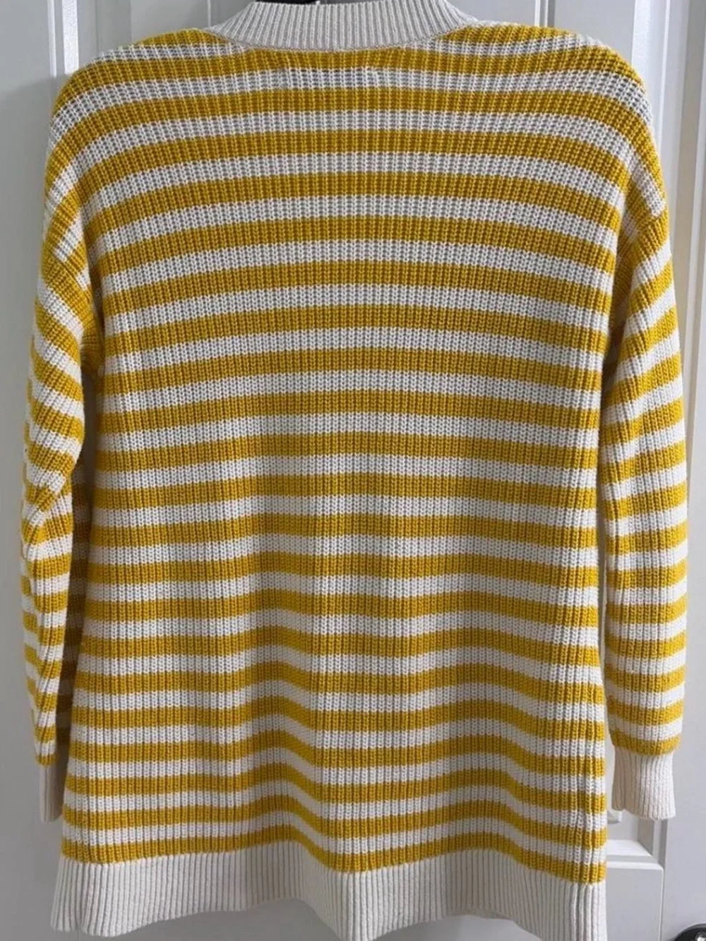 LOFT Mustard Yellow & White Striped Knit Cardigan Sweater XS Fall Preppy Style - Picture 4 of 4